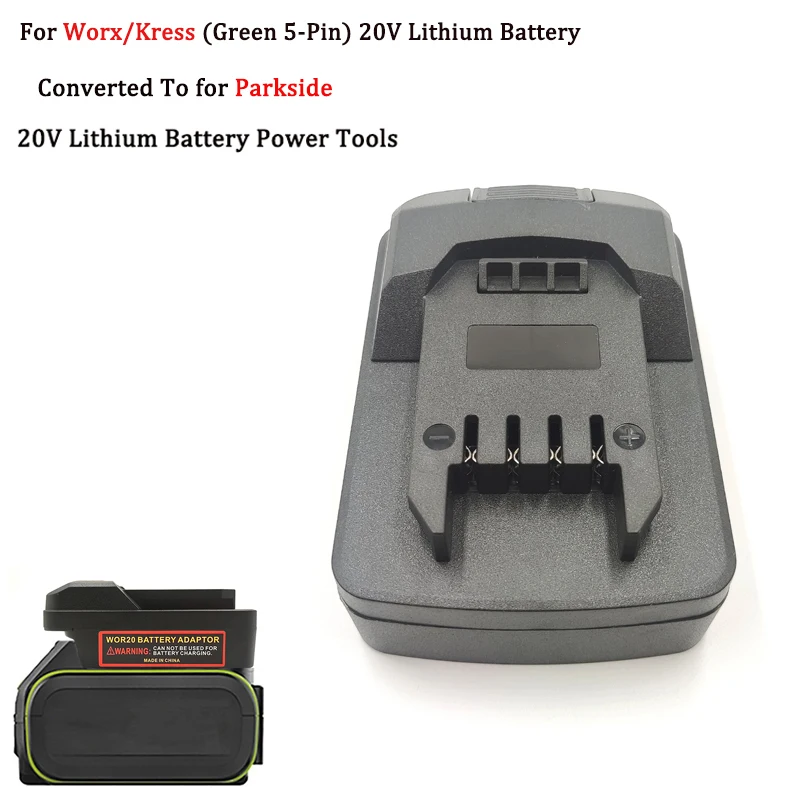 Per Worx/Kress (Versione Verde 5 Pin) Adattatore Per Batteria Al Litio Da 20V Converti In Per L'Uso Di Utensili Elettrici Parkside 20V