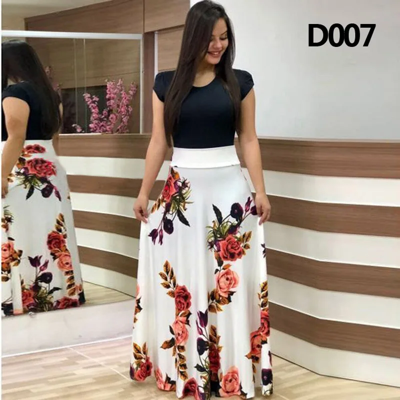 2023 new European And American Style Flower Print Color Matching Dress Long Skirt Long Sleeve