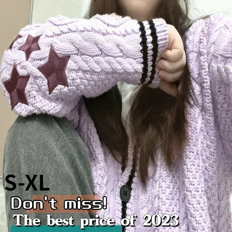 S-3XL 여성용 니트 핑크 가디건, 긴팔 면, 수제 하트 연인 자수, 따뜻한 루즈핏 가디건, 니트웨어 상의, 가을