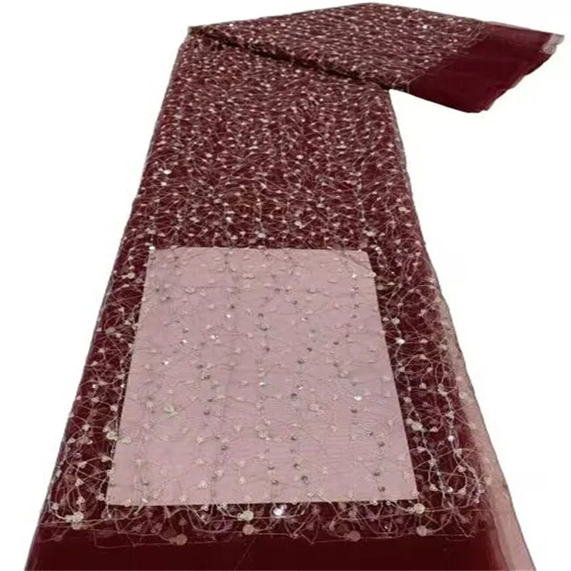 

Red/Gold 5 Yards Nigerian Sequined Cord Lace Fabric 2023 High Quality French Embroidery African Mesh Fabric For Party Dress