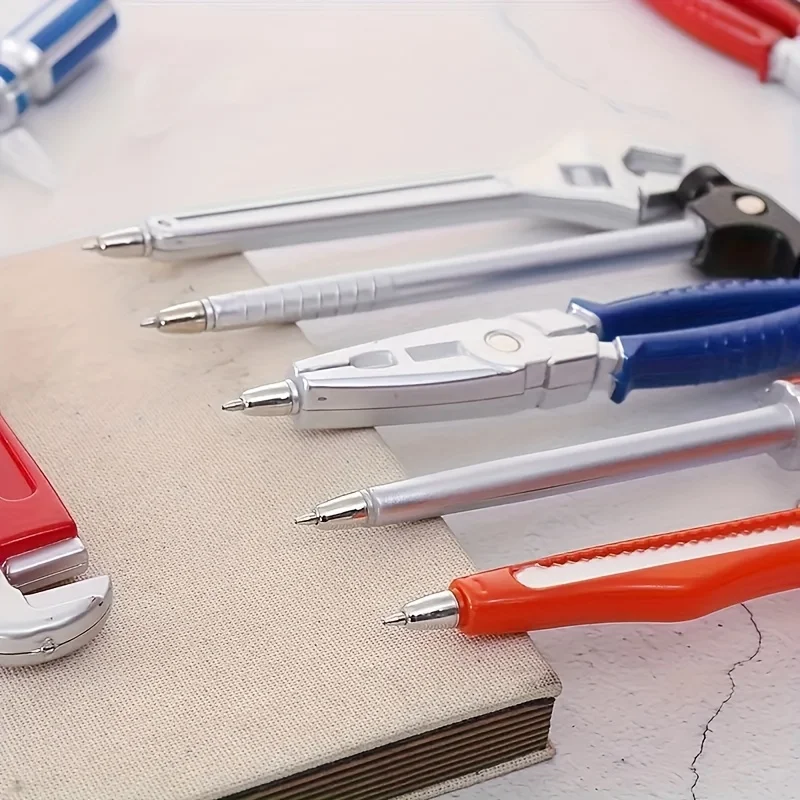 4 Tool-Shaped Ballpoint Pens, 0.5mm Black Ink, Bullet Tip, Quick-Drying and Lightweight, Creative Hardware Design, Smooth Writing, with Protective Cover, Perfect for Daily Office Use, Creative Station - 3