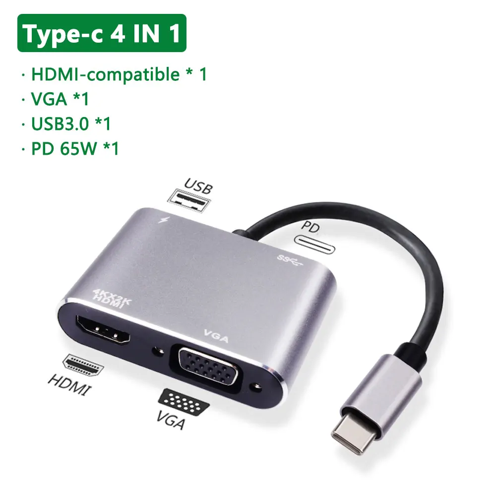 USB C إلى HDMI متوافق مع VGA Type C USB 3.0 HUB مح...