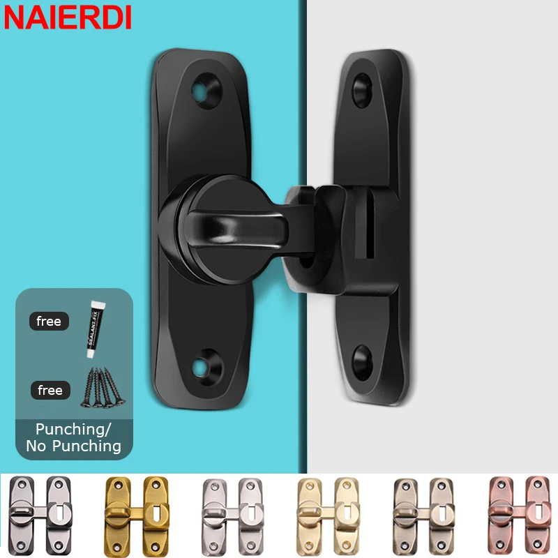 NAIERDI Door Hasp Latch 90/180 Degree Hasp Latches Sliding Door Chain Locks Security Hardware For Window Cabinet Hotel Home Window Door Locks
