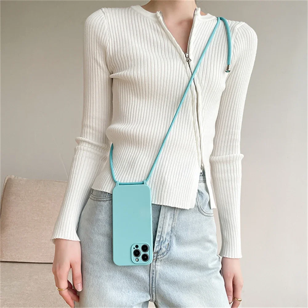 Versatile Crossbody Necklace Lanyard with Soft Silicone Case - Candy Color Cover