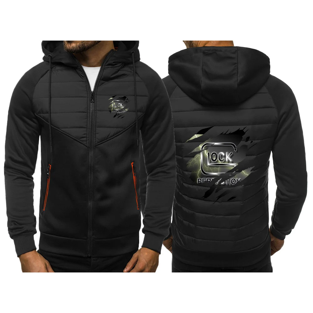 Glock perfect shooting men's autumn and winter new loose spell three-color cotton-padded warm casual coat.