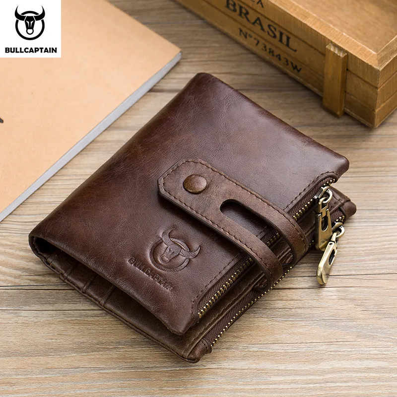 Bull captain Echt leder RFID Männer Brieftasche Kredit Visitenkarte halter Doppel reiß verschluss Rindsleder Brieftasche Geldbörse Carte ira 021
