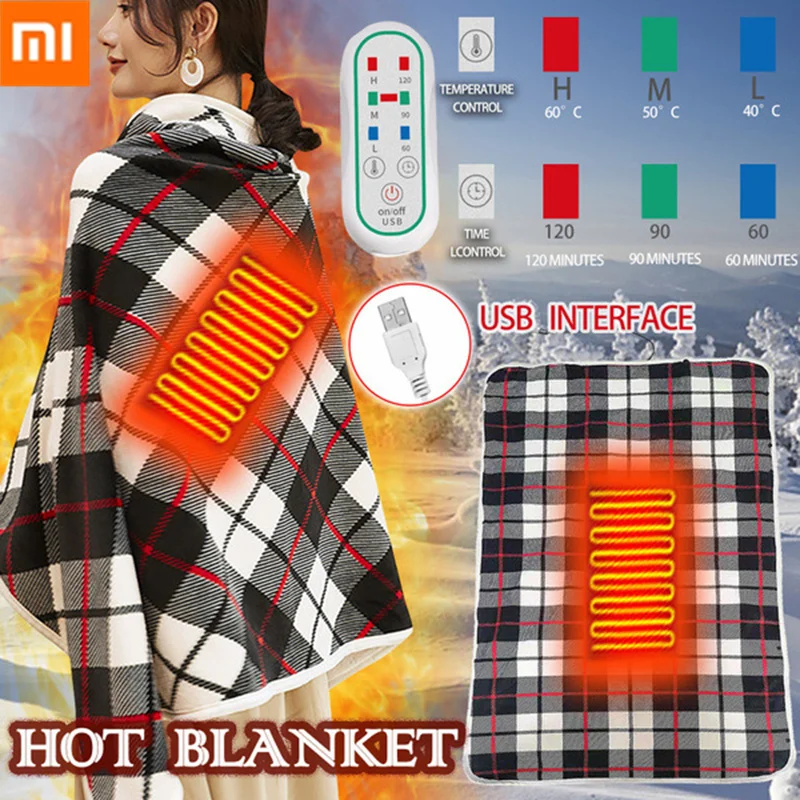 Xiaomi 140x80cm Usb Charging Electric Blankets Warm Electric Heating Shawl Timing Function