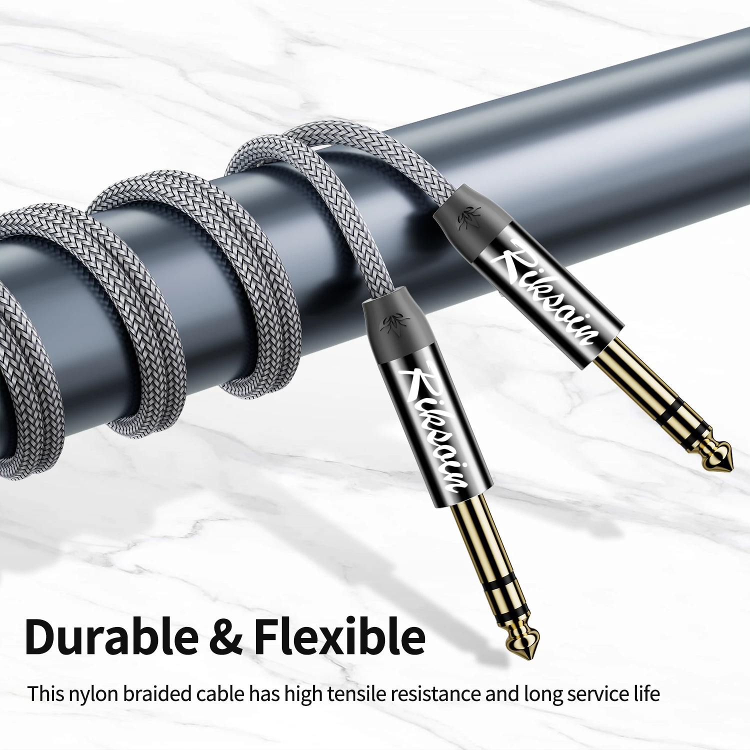 Premium TRS Instrument Cable - 1/4 Inch, Straight 6.35mm Audio Cord, Dual Channel Stereo Balanced