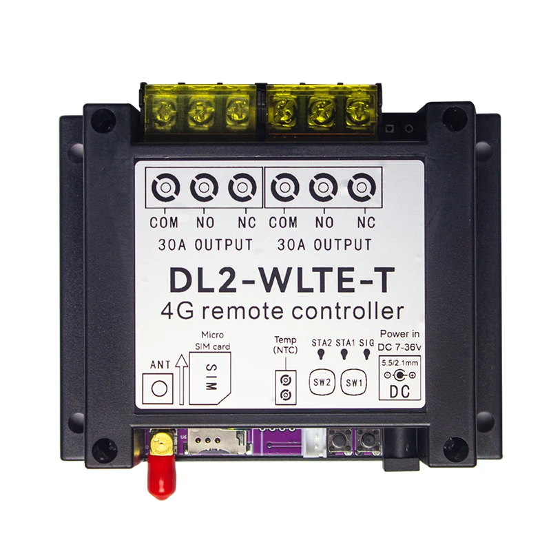 

DIN-rail GSM 4G LTE SMS APP Web Remote Controller Switch 30A 2 Channel Relay Output For Water Boiler Heating Temperature Monitor