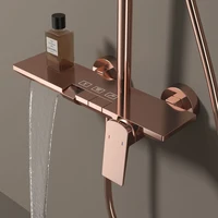 Rose Gold ก๊อกน้ําห้องน้ําร้อนเย็น Mixer อาบน้ําระบบอ่างอาบน้ํา Wall Mount รอบสปา Rainfall Luxury Shower TAP ชุด 4