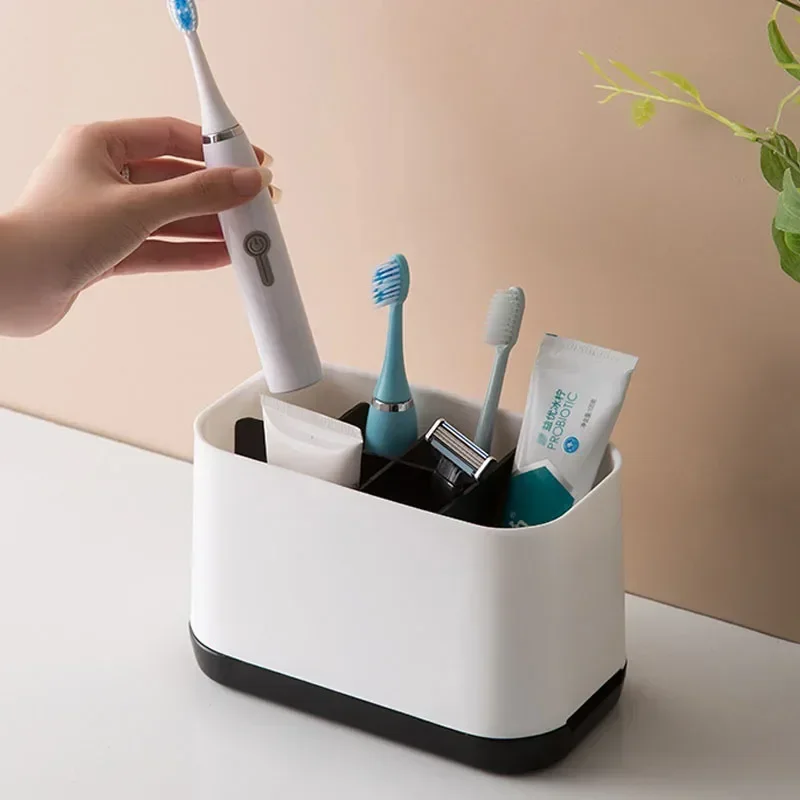 Creative Desktop Toothbrush Holder Bathroom Storage Box Home Grid Organizing Plastic Storage Box for Washstand Bathroom