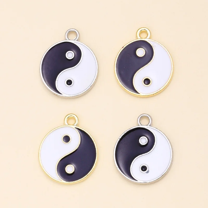 

20Pcs Black And White Two-sided Enamel Charms Taichi Yin Yang Round Pendant for DIY Earrings Necklace Jewelry Making Accessories