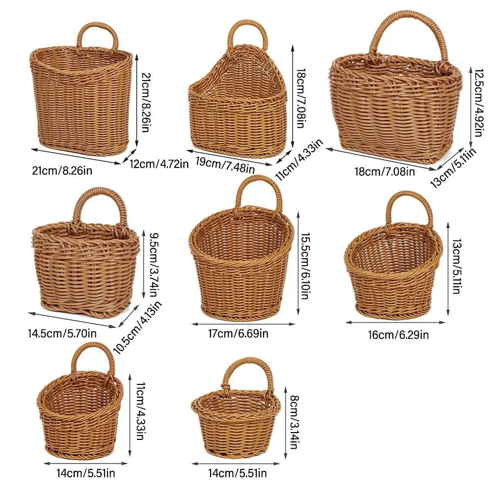 Imitation Rattan Kitchen Storage Basket Home Decoration with Handle Hand-woven Hanging Baskets Vegetable Fruit Flower Brown 6