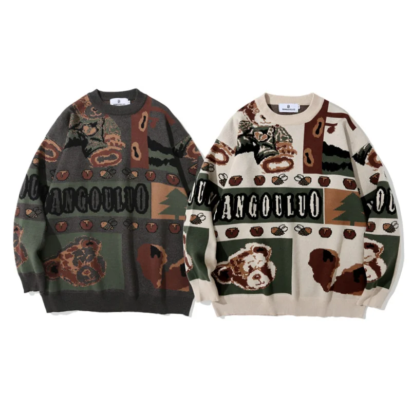

2023 Men's Pullovers Harajuku Spliced Fashion Knitwear Mens Sweaters Loose Round collar Tops Casual Streetwear New Men Pullover