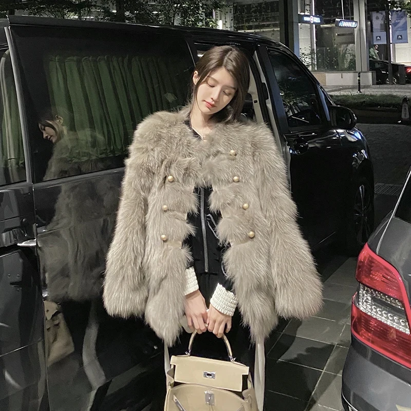 Winter Warm Women Faux Fur Coat Korean Fashion Lady Soft Light Weight Long Sleeves Double Breast Modern Girls Fur Coat