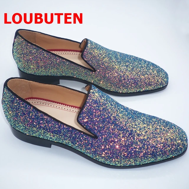 Mens Bling Sequin Slip On Casual Loafer Rhinestones Driving Club Dress  Shoes #