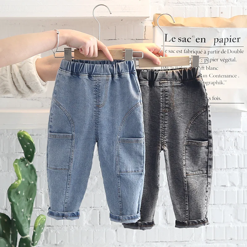 OLEKID 2022 New Spring Autumn Children Boys Jeans Washed Denim Pants For Boy Elastic band Kids Trousers Baby Clothes |