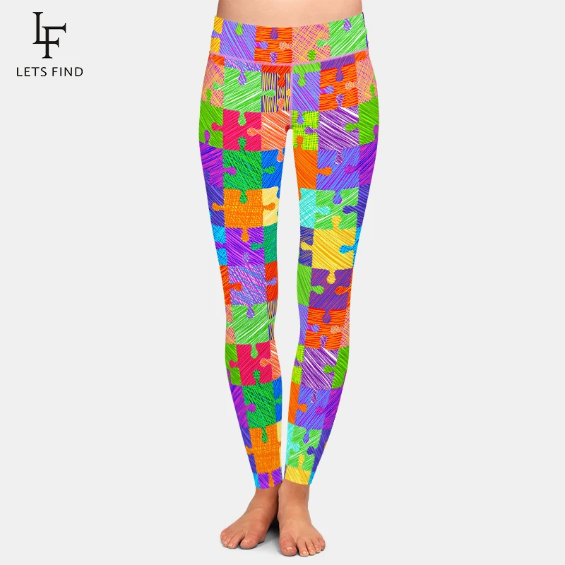 

LETSFIND New Arrival Women Jigsaw Printing High Waist Workout Leggings Fashion Slim Fitness Leggings