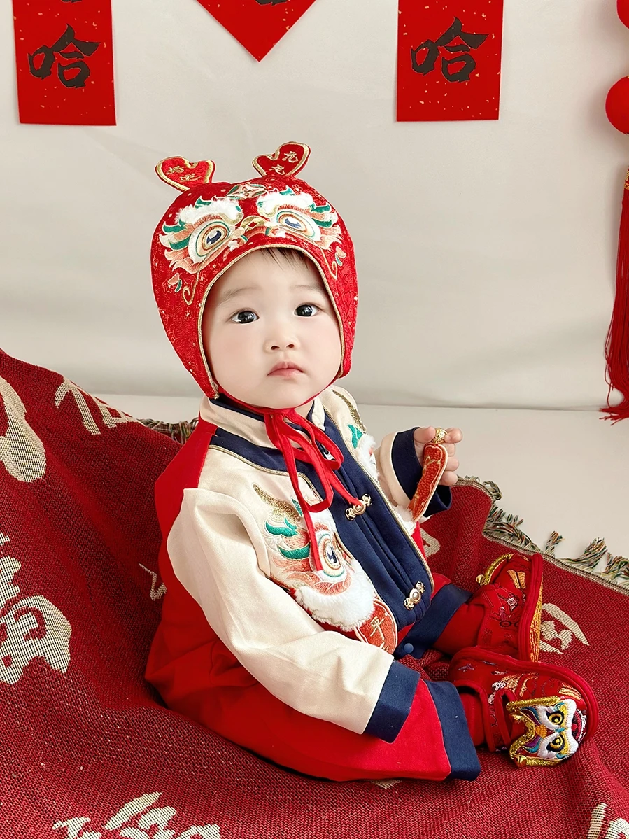 용년 축제 얇은 새해 옷, Zhuazhou 첫 달 100 일 된 코튼 원피스, 새해 옷
