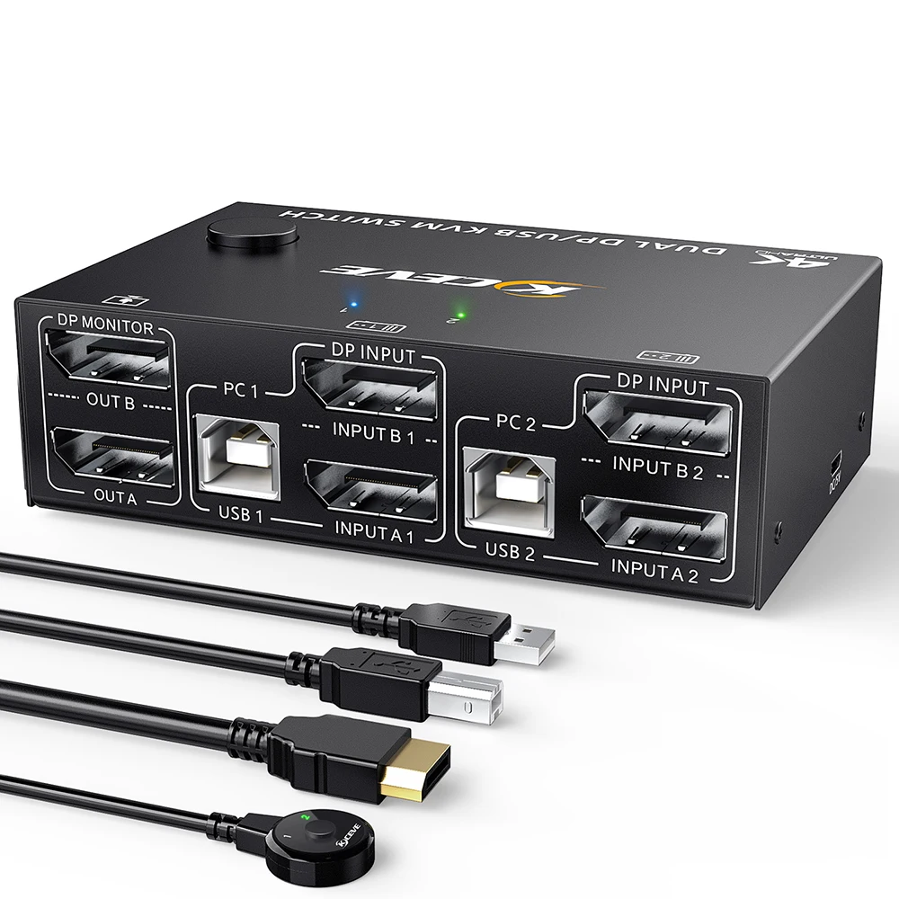 

4K HDMI KVM Switcher 4X2 Dual Monitor 4K@60Hz Extended Display USB KVM Switch 4 in 2 out for 4 PC Share Keyboard Mouse Monitor