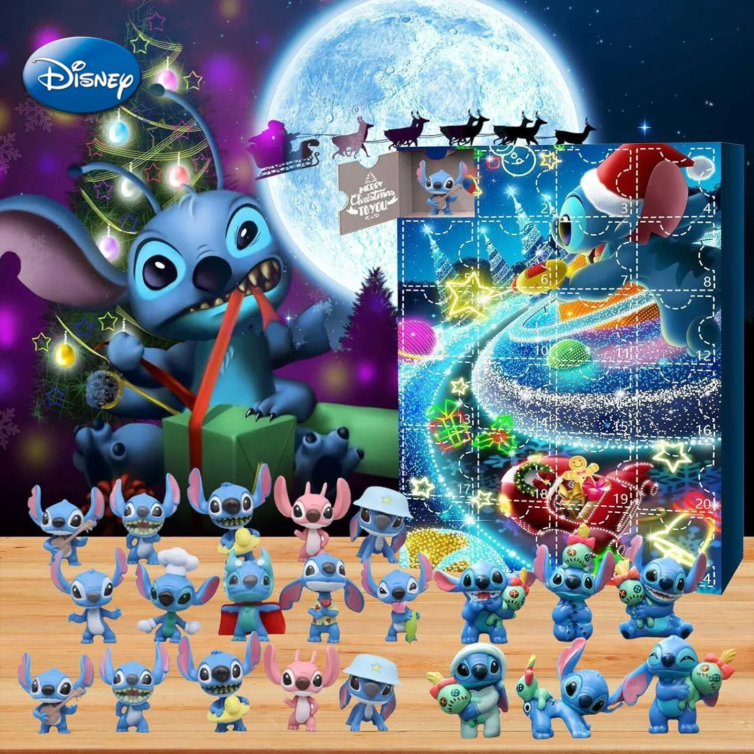 

Disney Anime Lilo and Stitch 2023 Christmas Advent Calendar Box Mickey Minnie Cartoon Figures Kid Gift Box Party DIY Decorations