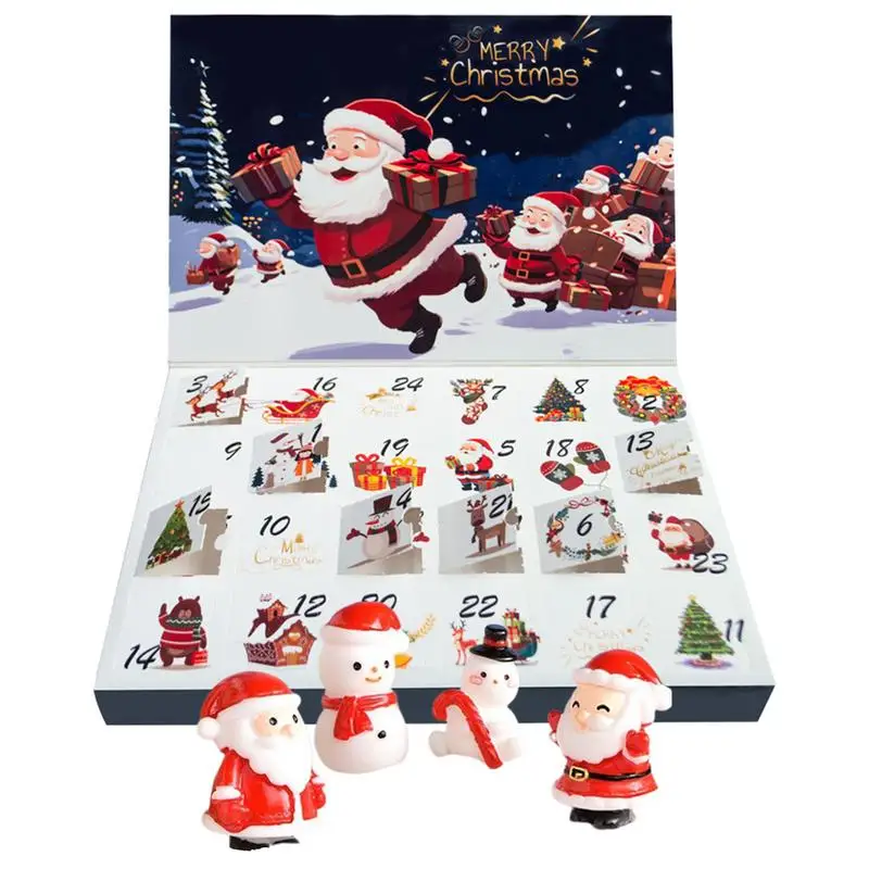

Набор игрушек из каучука с календарем для рождества 2024, 24 дня, календарь с обратным отсчетом, 3D фигурки Санта-Клауса, снеговика, рождественской елки, лося, подарочная коробка
