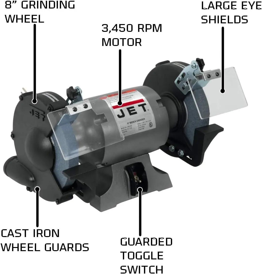 JET 8-Inch Bench Grinder, 3450 RPM, 1/2 HP, 120V 1Ph (Model JBG-8A) 2