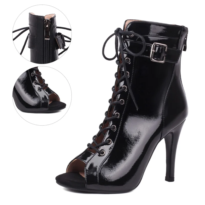 Girls Women Latin Dance Shoes Salsa High-Top Sandals High-Heeled PU Boots