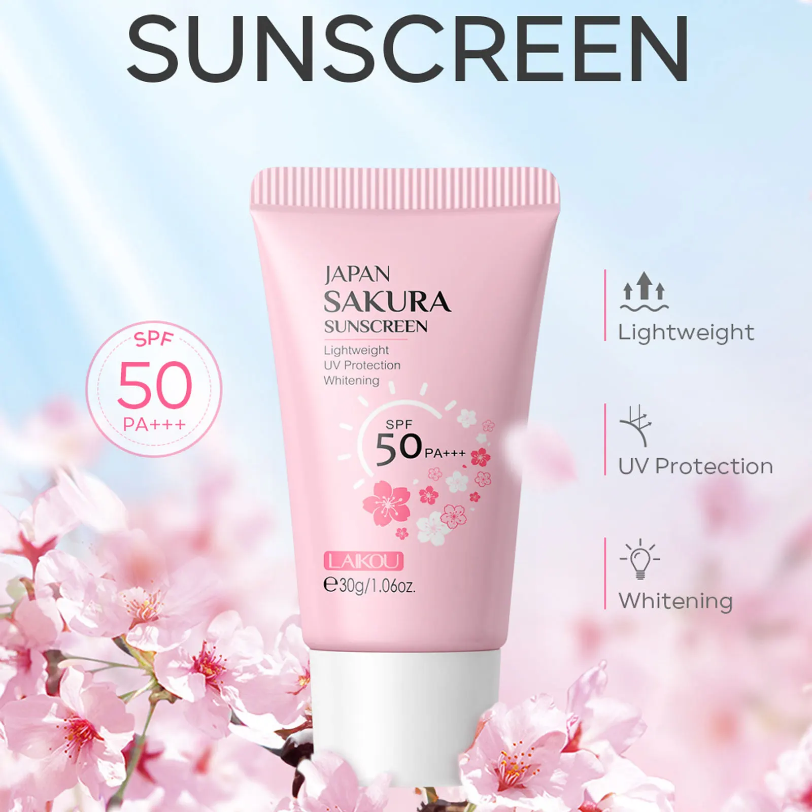 Sun Cream SPF50 Sakura Face & Body Sunscreen 1.06oz Natural Moisturizing Water Resistant Skin Sun Protection Protects Calms facial sunscreen,sunscreen cream