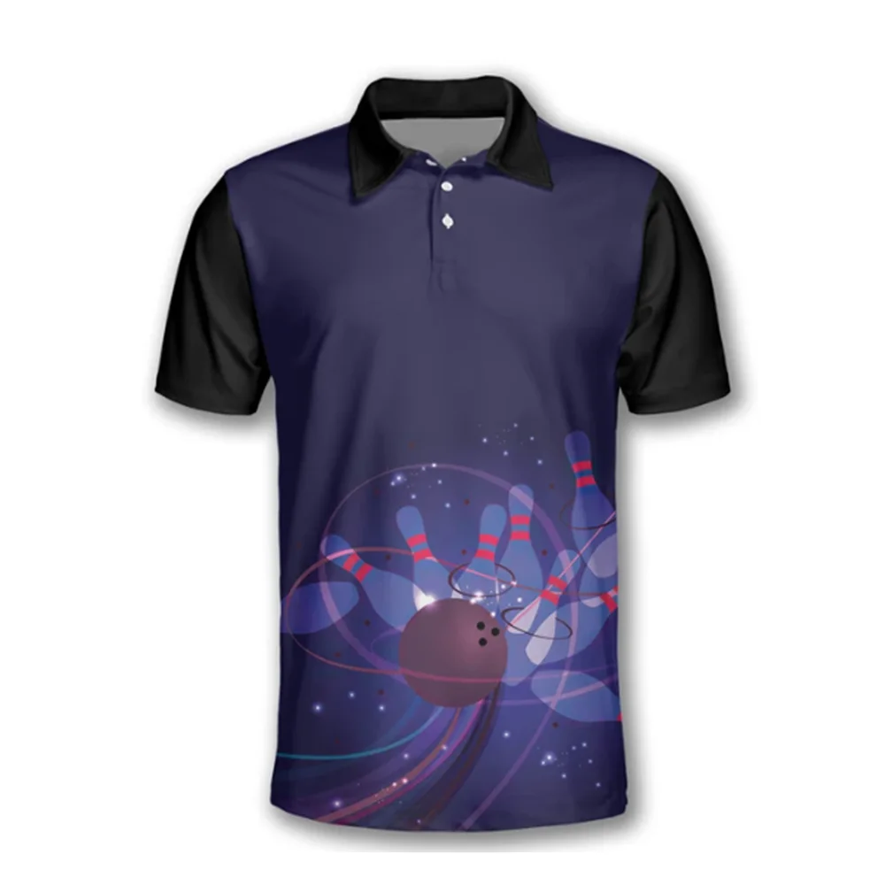 Men's short-sleeved golf bowling shirt printed T-shirt lapel button shirt summer sports short-sleeved