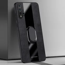 Premium PU Leather Ring Holder Phone Case with Silicone Protection for P Smart S (Black)