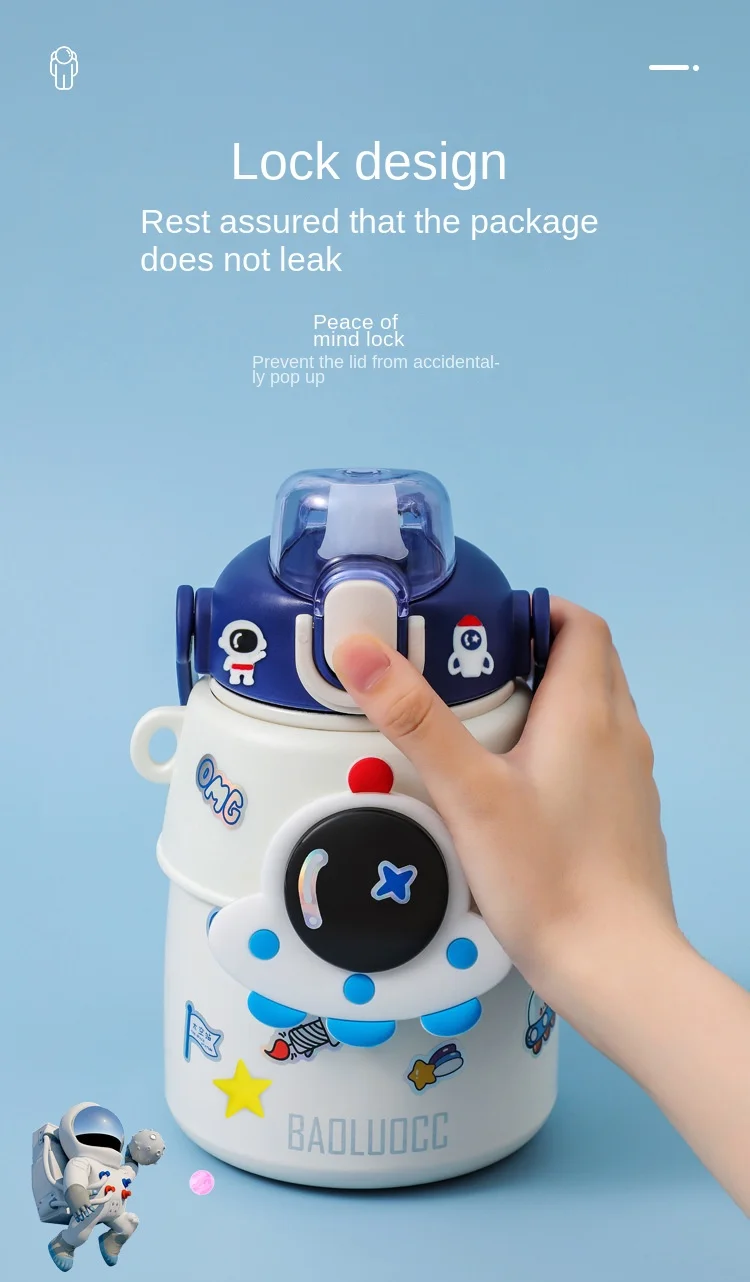 Description Picture 5 of itemChildren's Thermos Cute Girls' Water Bottle 850ML Large Capacity Astronaut Stainless Steel Thermos Children's Student Water Cup