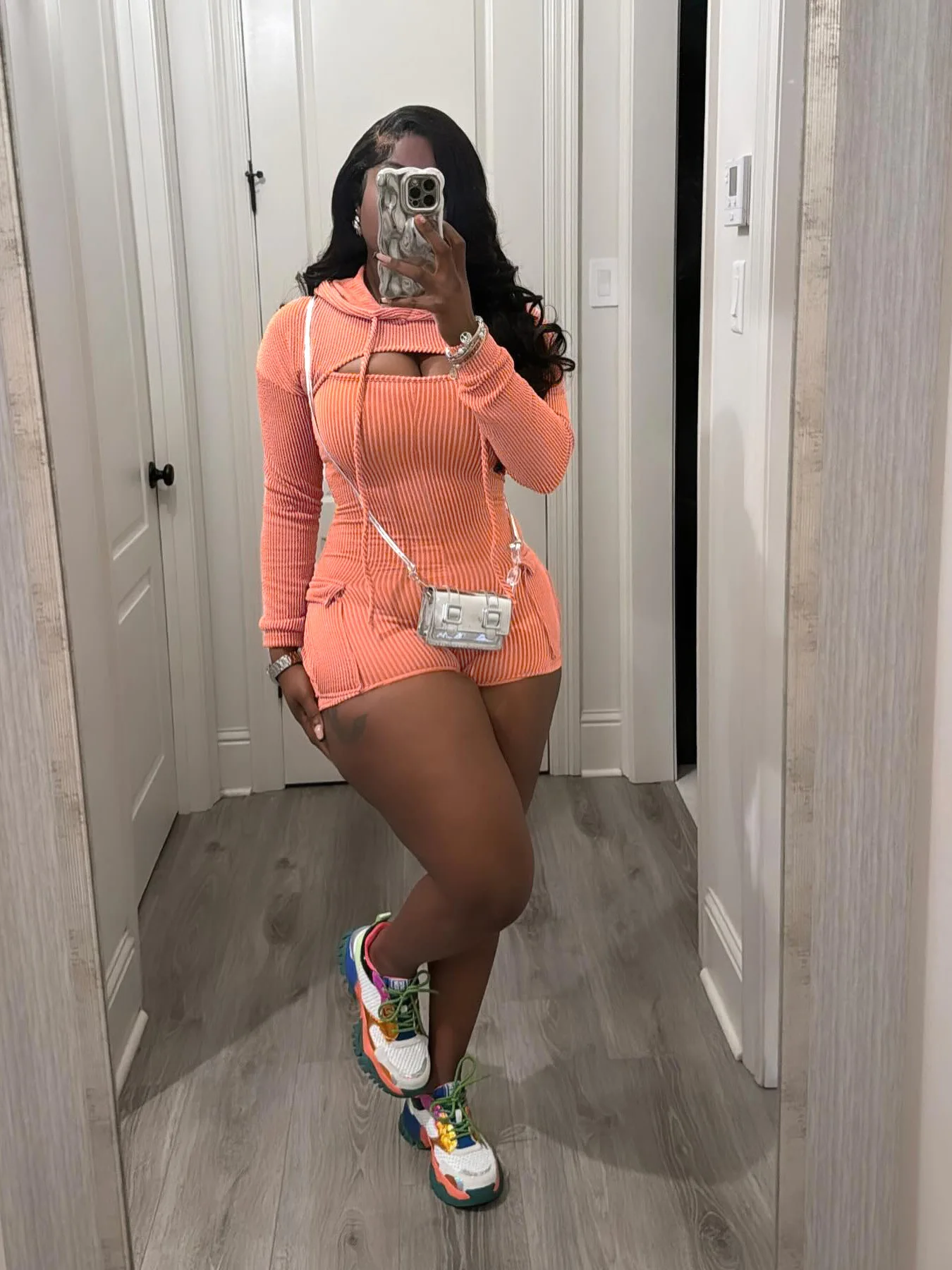 PYMQR 2024 Summer New Long Sleeved Hooded Suspender Slim Fit Jumpsuit Two-piece Set Woman Streetwear Club Party Beach Wear