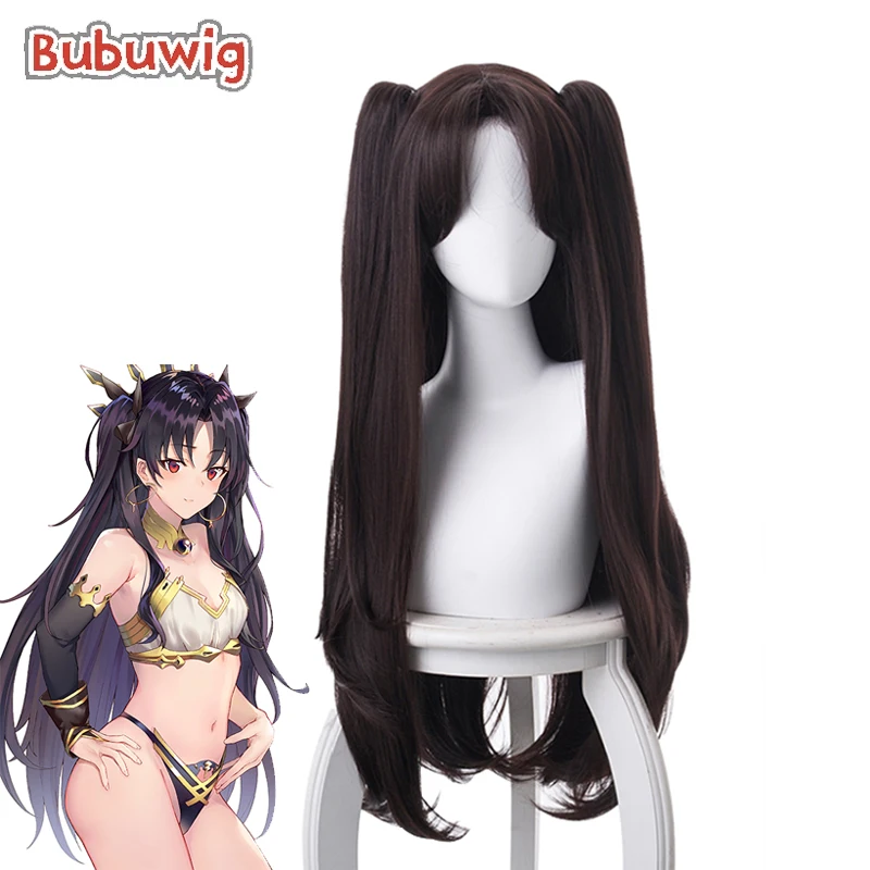 Bubuwig Synthetic Hair Fate FGO Tohsaka Rin Cosplay Wig 65cm Long Straight Dark Brown Girls Lolita Ponytail Wigs Heat Resistant