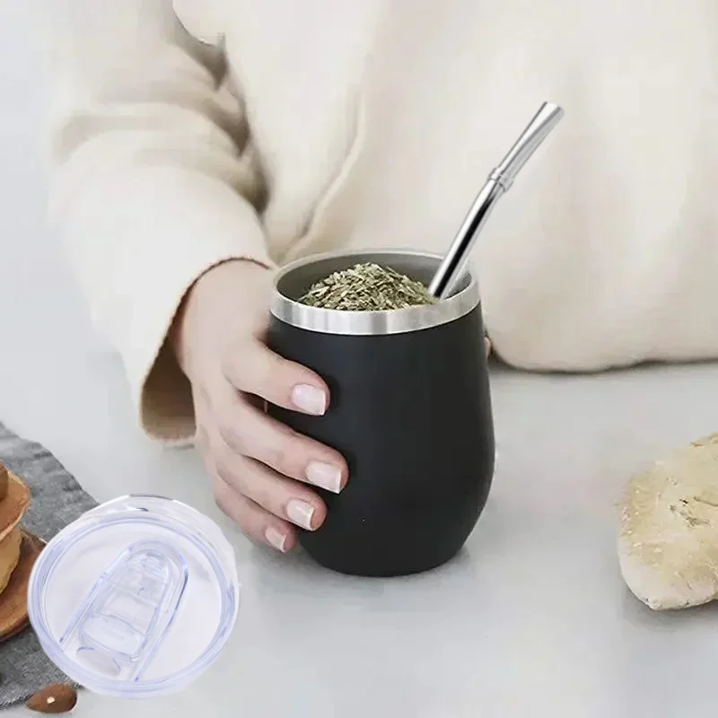 Premium Yerba Mate Gourd Set – Double-Wall Stainless Steel Tea Cup with Bombilla