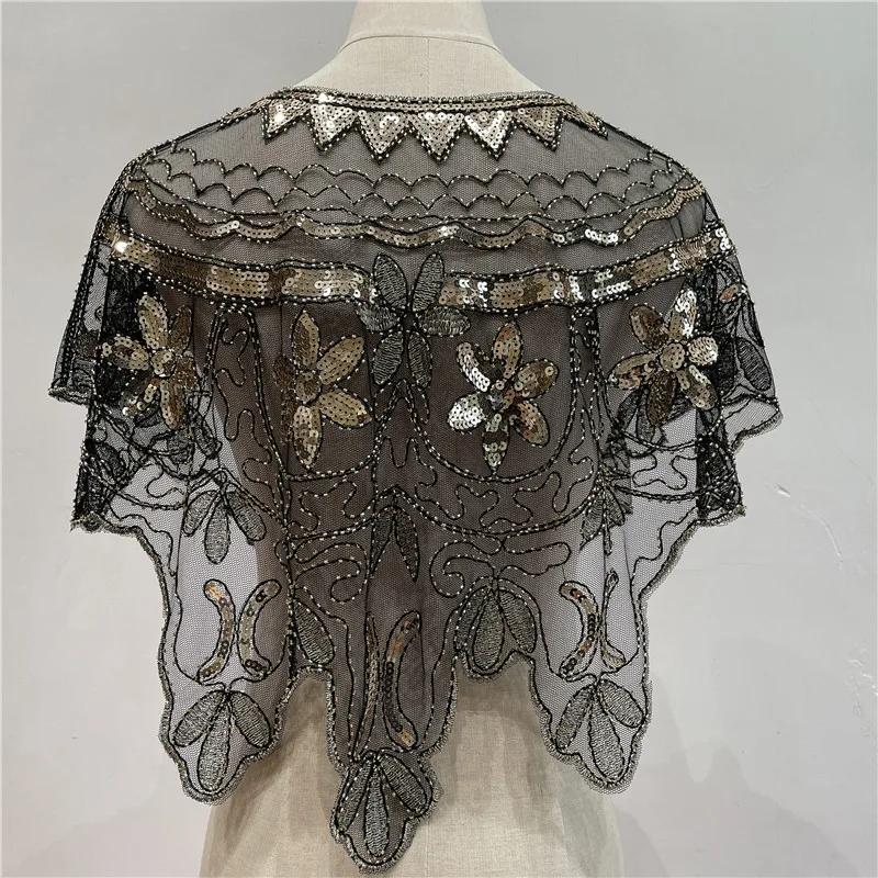 Womens 1920s Shawl Wraps Beaded Sequin Deco Wedding Evening Cape Bridal Shawl Capelet Shrug Bolero Flapper Cover Up