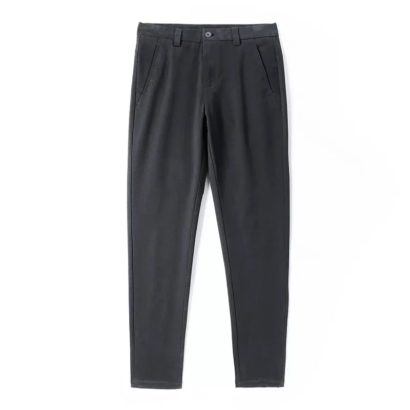 Autumn Casual Pants Men Dark Gray Regular Straight Trousers Mens Business Suit Pants CP2077