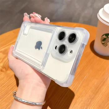 Transparent Card Slot Soft TPU Phone Case For iPhone 17 16 15 14 13 12 11 Pro Max Plus Shockproof Silicone Bags Cover 1