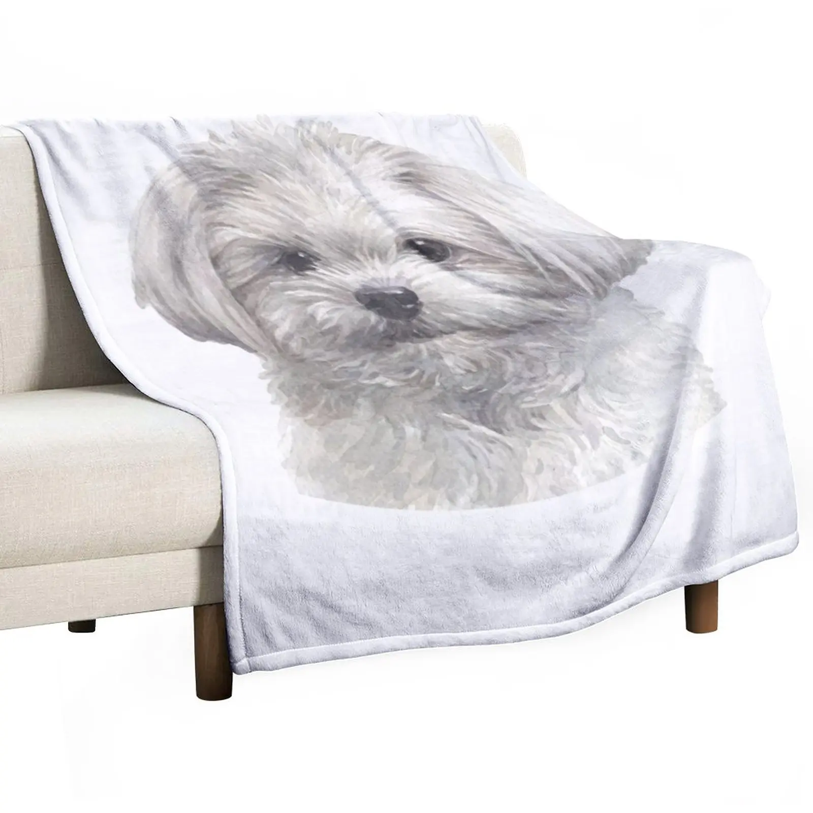 

Cute Maltese Watercolor Art Throw Blanket Dorm Room Essentials Large Blanket Soft Blanket