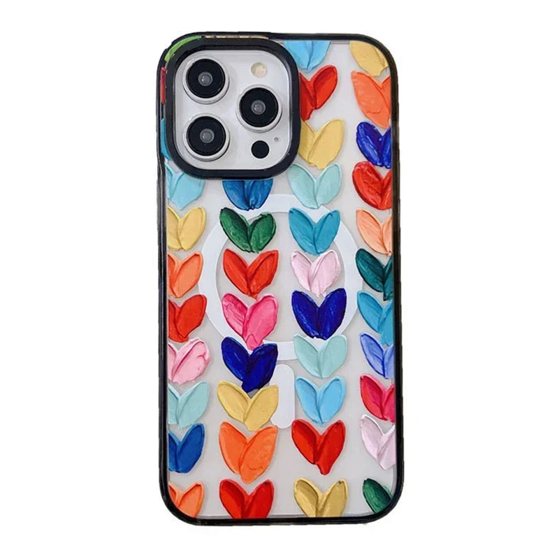 

MagSafe Acrylic Colorful Hearts Phone Case Cover for iPhone 11 12 13 14 15 Pro Max Case for iPhone 15 ProMax