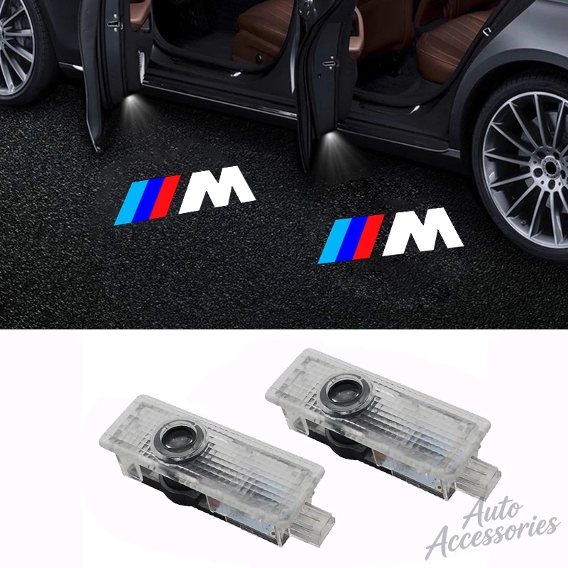 2개 자동차 도어 웰컴 LED 프로젝터 레이저 도어 라이트 BMW M F02 F10 F15 F30 F32 F80 F82 G20 G26 G30 M4 M5 G08 X3 X4 스티커용