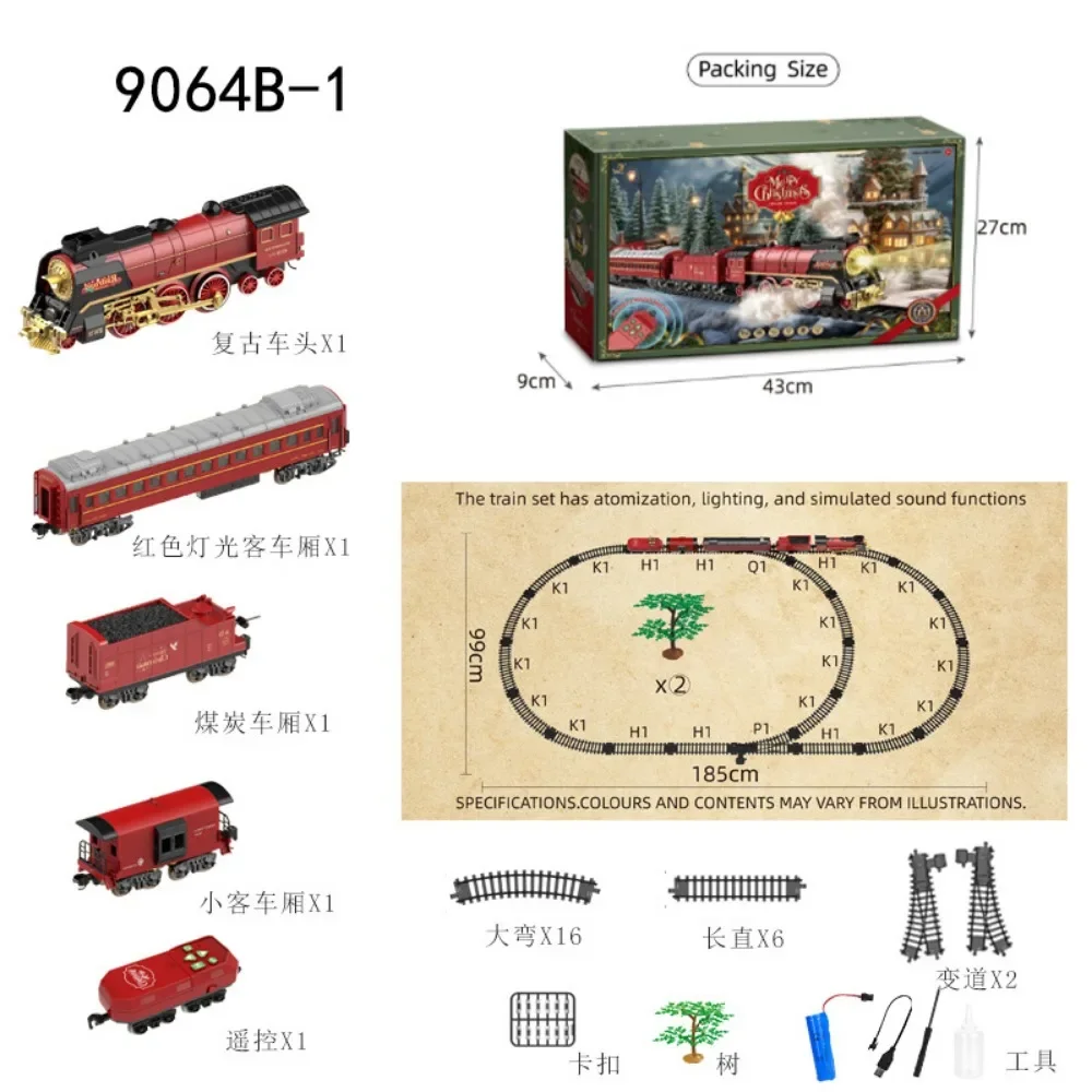 Christmas Series Classical Remote Control Small Train Tracks Electric Steam Track Train Model Lights Children's Holiday Gifts