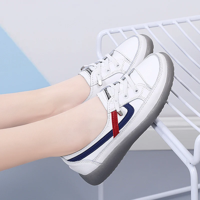 Women Shallow Mouth Leather Elastic Flat Casual Shoes