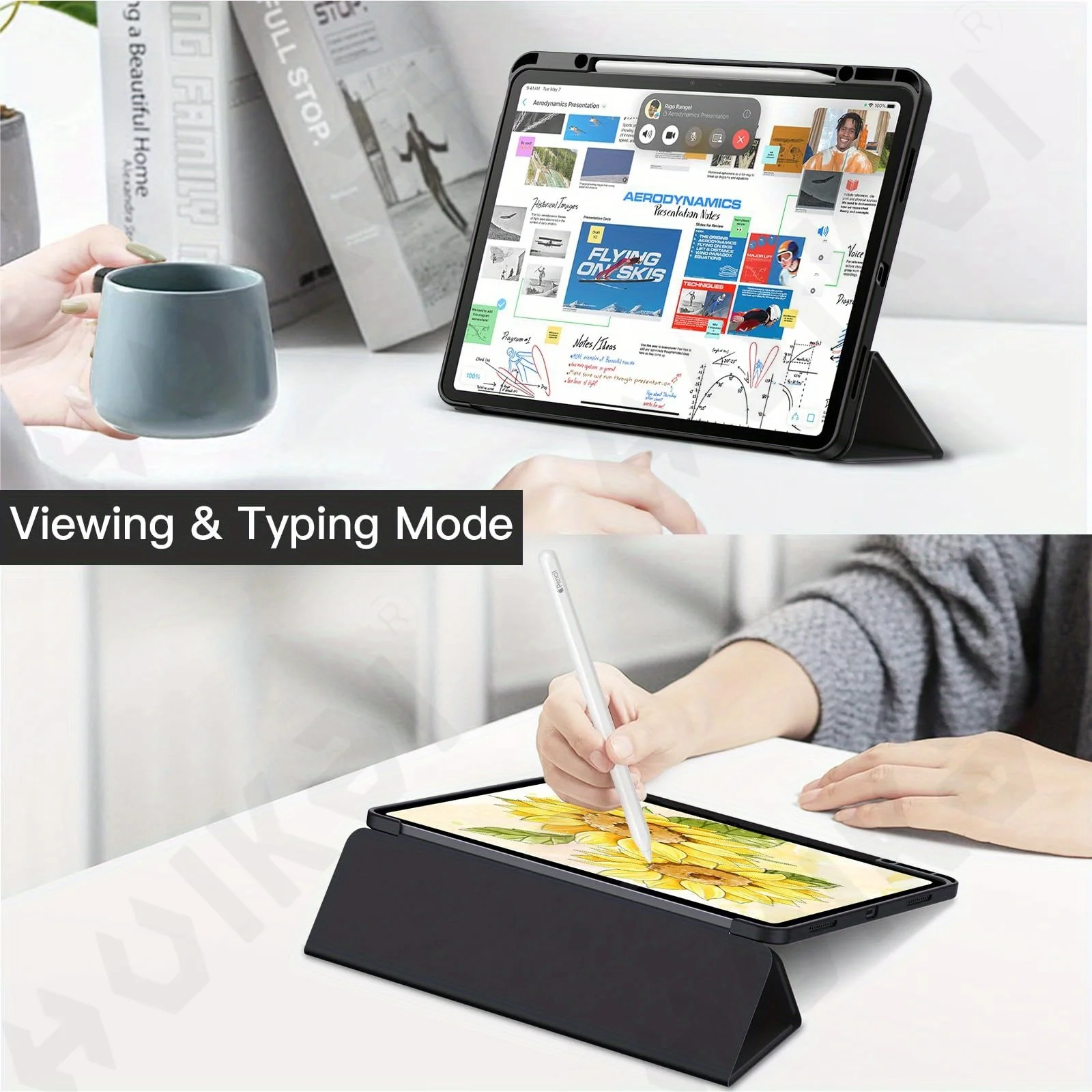 Green Trifold Stand Tablet Case with Pencil Holder and Auto Wake/Sleep Feature