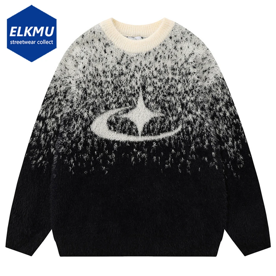 

Мохеровый свитер в стиле Харадзюку Y2K, Пушистый пуловер с пушистыми звездами и градиентом, джемпер, уличная одежда 2024, мужские свободные уютные свитера в стиле хип-хоп