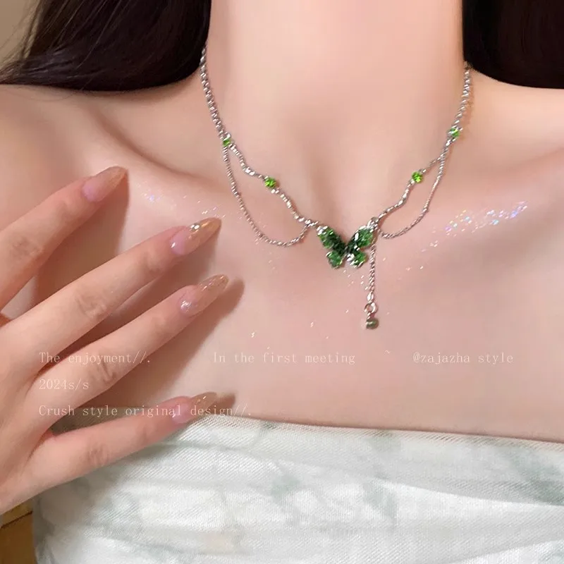 2024 جديد الحلو الأخضر التدرج فراشة شرابة الطبقات...