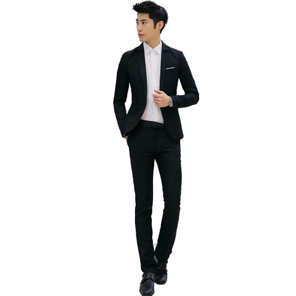 

Coat Pants Men Suit Formal Blazer Jacket M~2XL Polyester Tuxedos Wedding Breathable Business Suit Coat + Pants