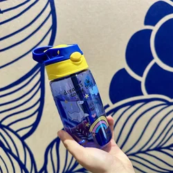 Cute and Durable 480ml Portable Water Bottle with Straw and Handle, BPA - Free, Leak - Proof Sealable Lid (Blue)