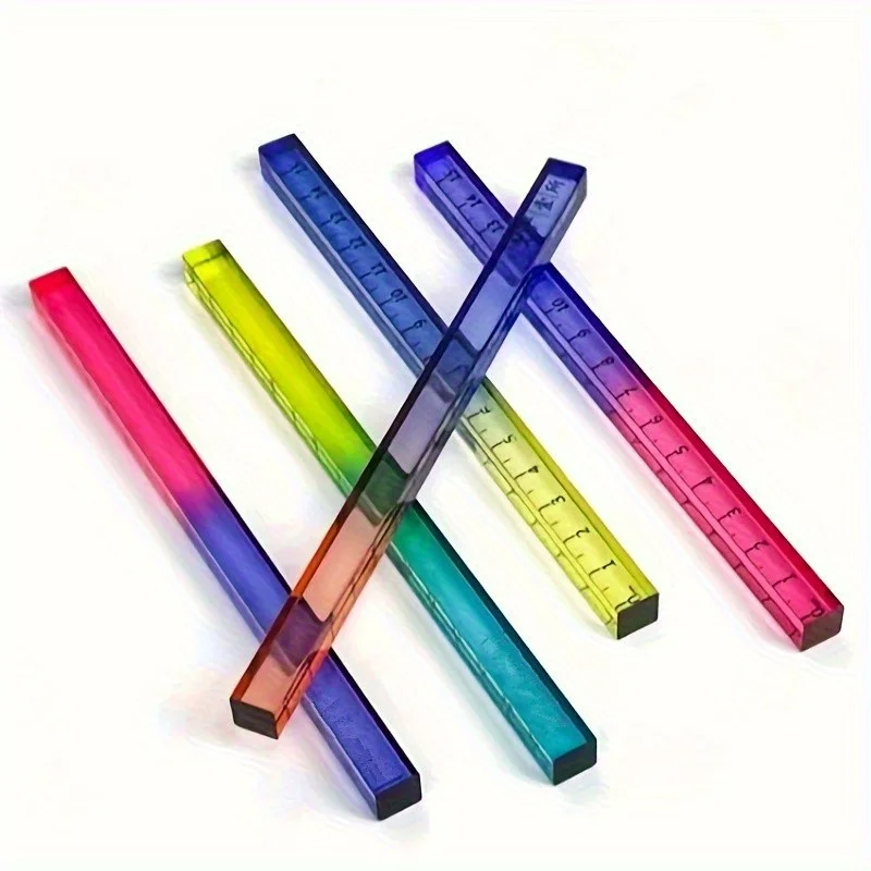 1/3개 15cm/5.91인치 그라데이션 컬러 사각자 - 기하학, 드로잉, 사무실 및 학습용 투명 다색 눈금자 - 내구성이 뛰어난 매끄러운 표면, 정확한 측정 도구, 기하학적 드로잉 도구, 선명한 디자인, 투