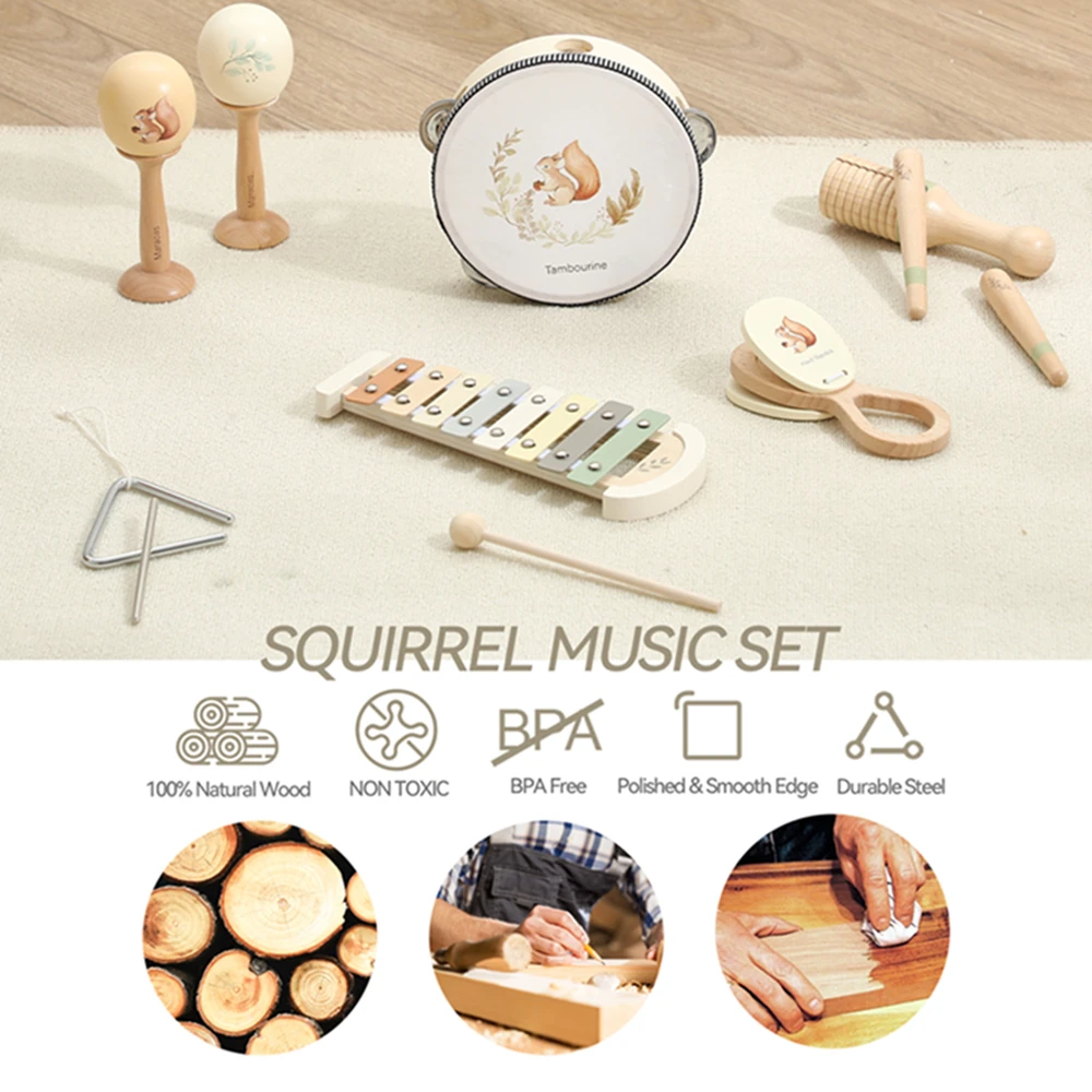 Kids Wooden Montessori Toys Musical Instruments Toys Wooden Squirrel Percussion Instruments Preschool Puzzle Educational Toys 2